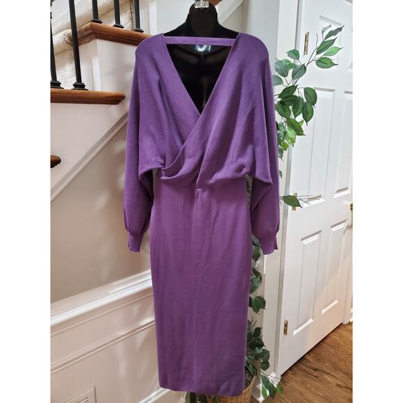 Womens Purple Viscose Wrap V Neck Long Sleeve Raglan Long Maxi Dress Size Large - Picture 6 of 12